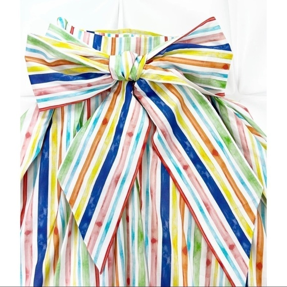 Brooke Wright Womens Sz 2 Rainbow Striped Colorful A Line Skirt Lottie Bow Belt - Picture 4 of 12